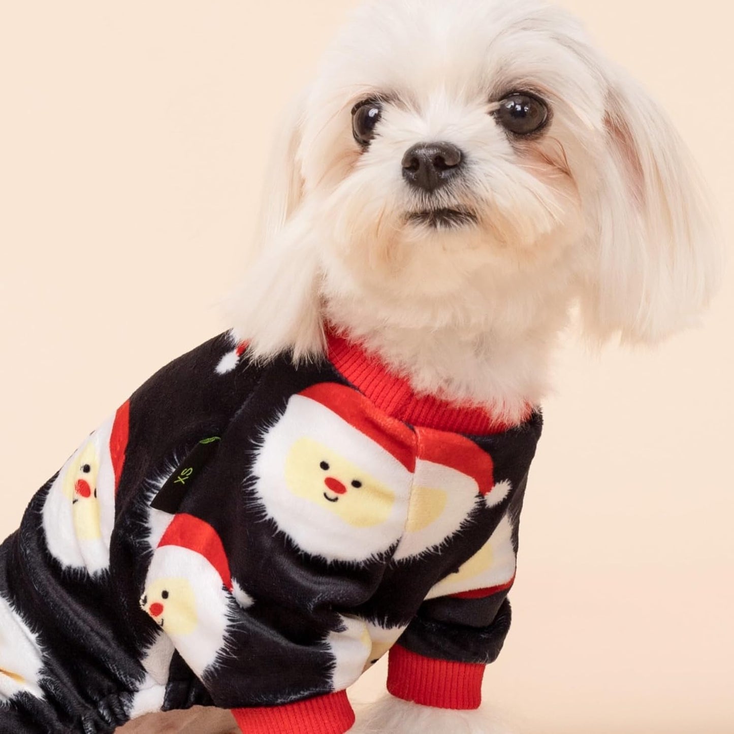 Fitwarm Santa Claus Dog Christmas Pajamas, Winter Doggy Clothes for Small Dogs Boy Girl, Fleece Dog Jammies with Feet, Holiday Pet Outfit, Black, White, Red, Small