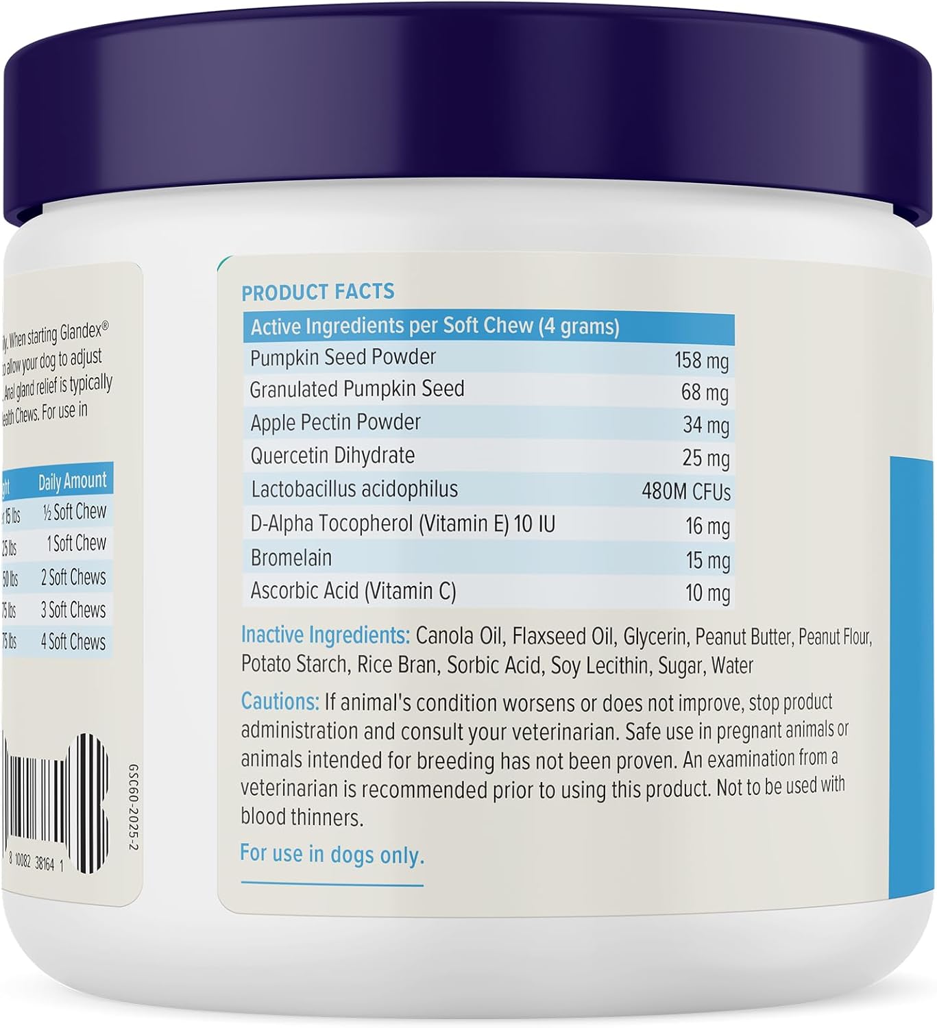 Vetnique Glandex Anal Gland Soft Chew Treats with Pumpkin for Dogs Digestive Enzymes, Probiotics Fiber Supplement for Dogs Boot The Scoot (Peanut Butter Chews, 60 Count)