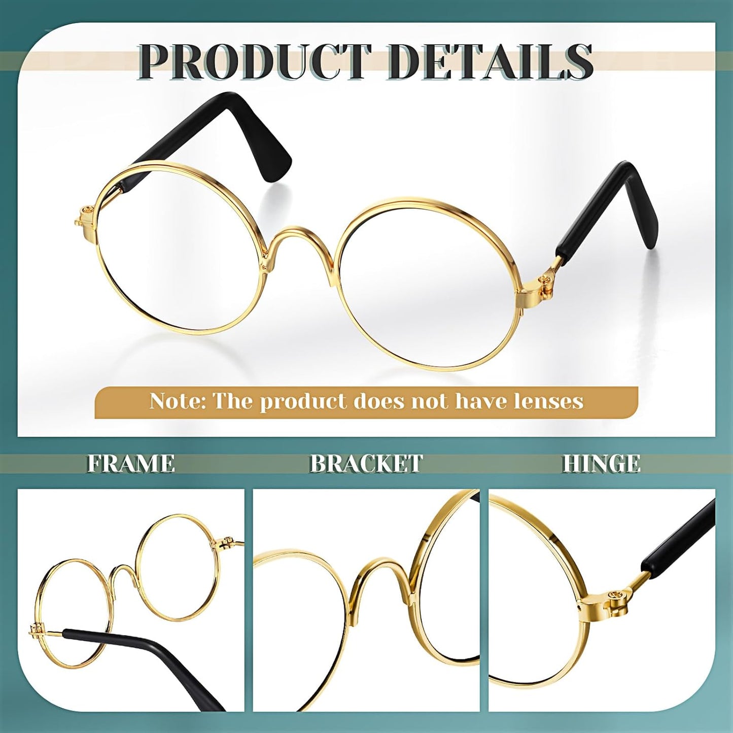 Dog Sunglasses Retro Pet Glasses Doll Glasses Classic Round Dog Glasses Metal Cat Puppy Eye Wear Hippie Costumes for Cats and Dogs, Photos Props Cosplay Party Costume (Gold,No Lens Style)