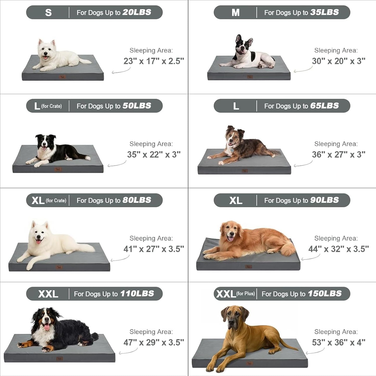 Outdoor Dog Bed for Small Dogs, Waterproof Dog Crate Bed for Small Dogs, Orthopedic Egg Crate Foam Puppy Beds with Washable and Removable Oxford Cover, Grey
