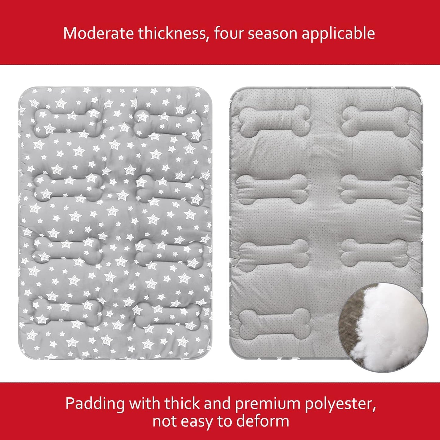 Dog Crate Mat (30" X 19") 2 Pack, Soft Dog Bed Mat with Cute Prints, Personalized Dog Crate Pad, Anti-Slip Bottom, Machine Washable Kennel Pad, Grey