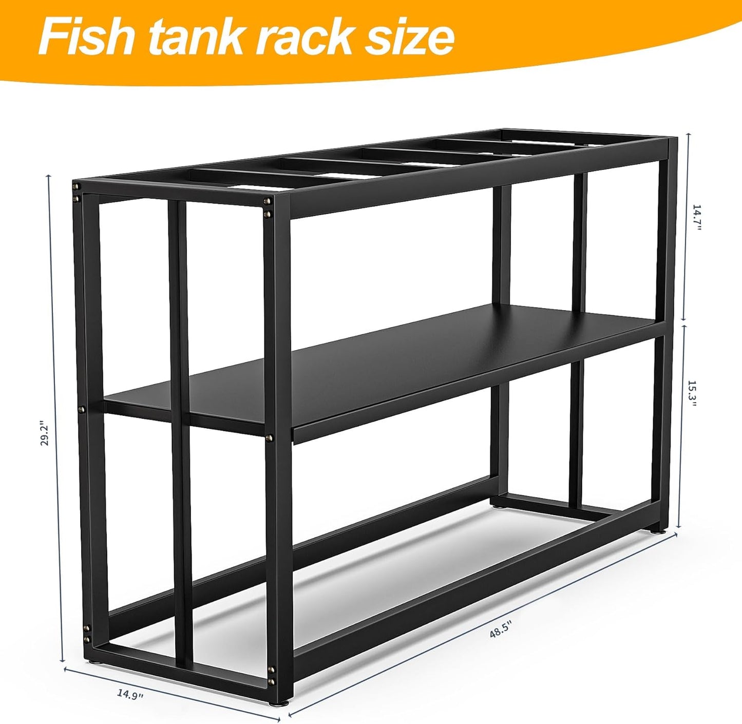 Akenow 55-75 Gallon Fish Tank Stand with Storage Shelf, 48.5 x14.9 x 29.2 Inch Aquarium Stand, Turtle Tank, Reptile Terrariums and Breeder Tank Stand,980LBS Capacity, Black