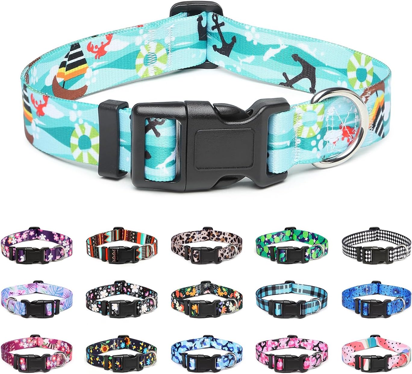 Mercano Adjustable Dog Collar - Special Design Patterns, Soft Nylon Comfortable Durable Pet Collar for Small Medium Large Dogs (L, Sail)