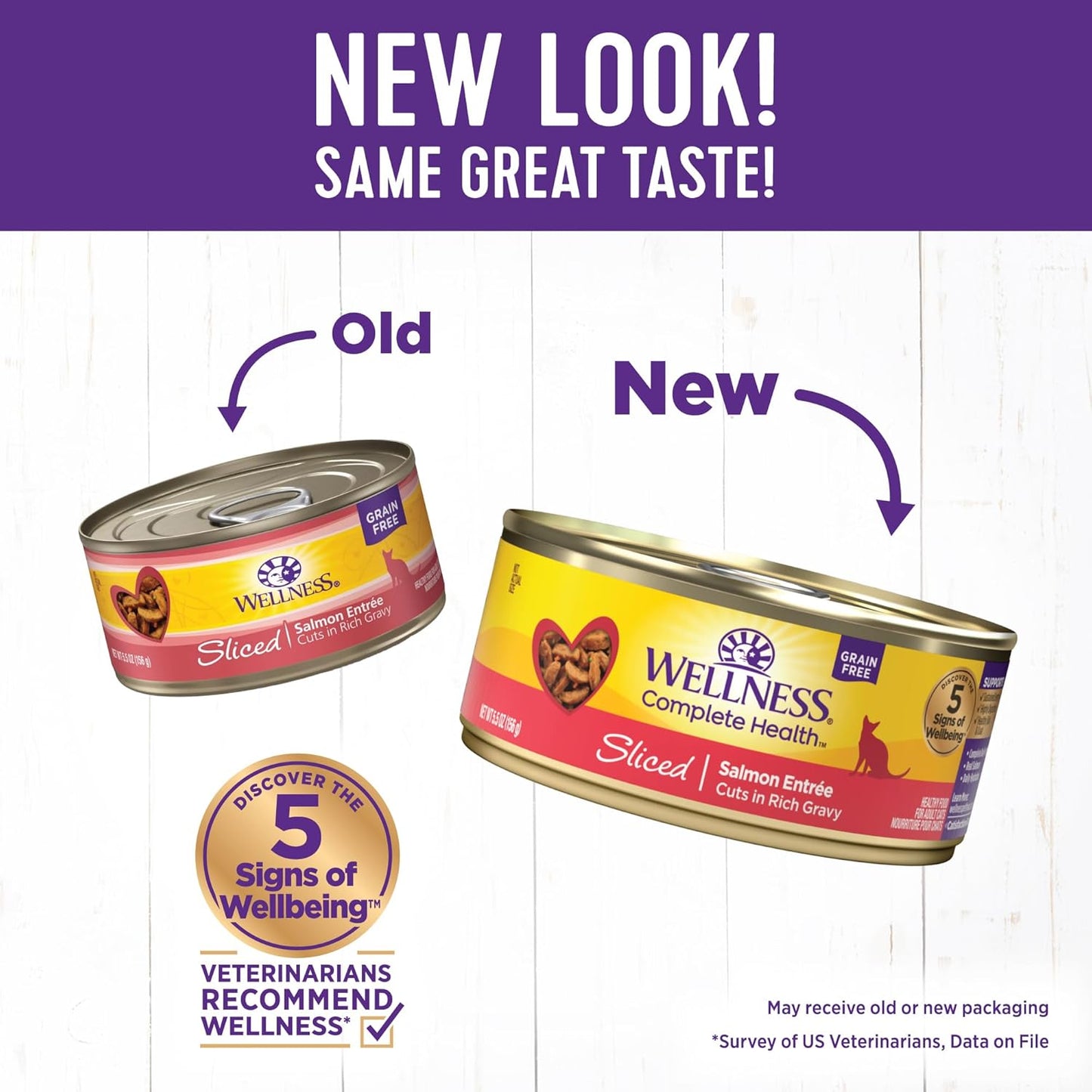 Wellness Complete Health Sliced Adult Wet Cat Food, Natural, Protein-Rich, Grain Free, 5.5 Ounce, 24 Pack, (Salmon Entrée)