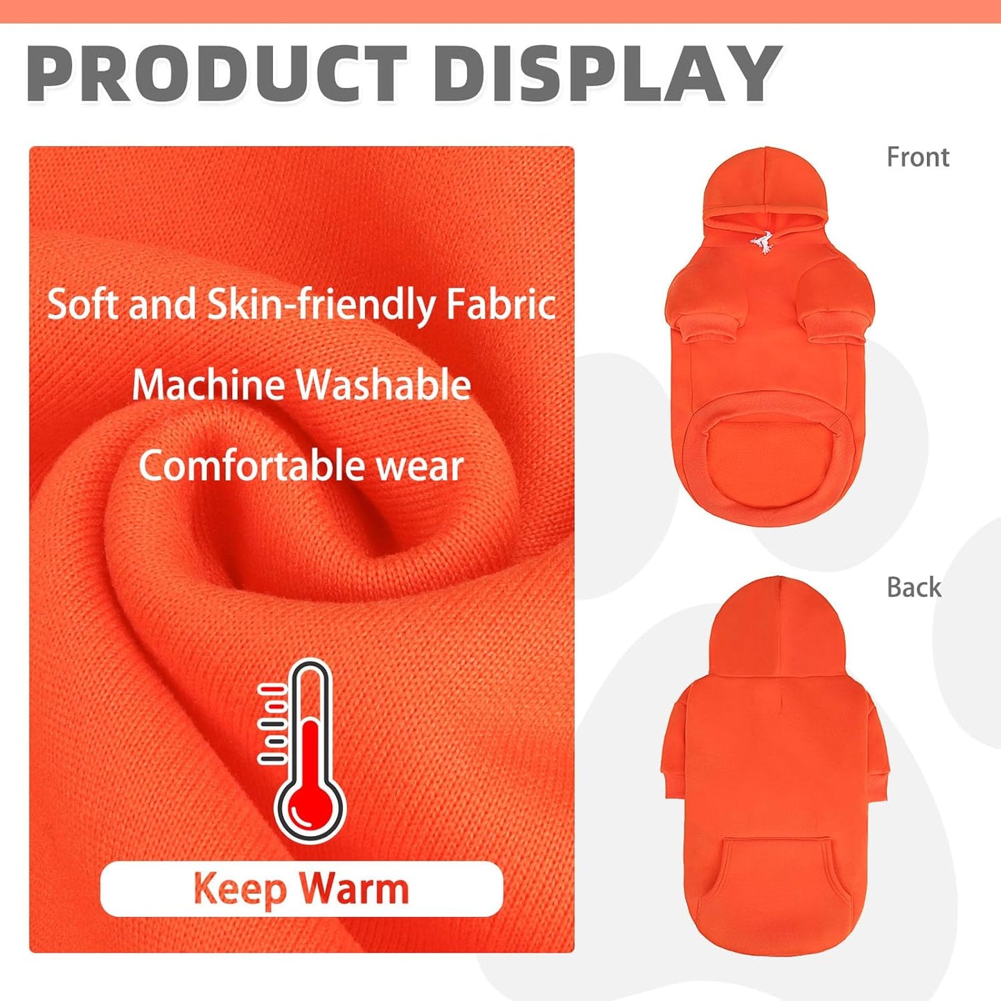 KOOLTAIL Basic Fall Dog Hoodie - Soft & Warm Dog Hoodie Sweater with Leash Hole and Pocket, Pet Winter Coat, Cold Weather Clothes Sweatshirt for Small Medium Large Dogs Puppy Cat Boys Girls,Orange XXL