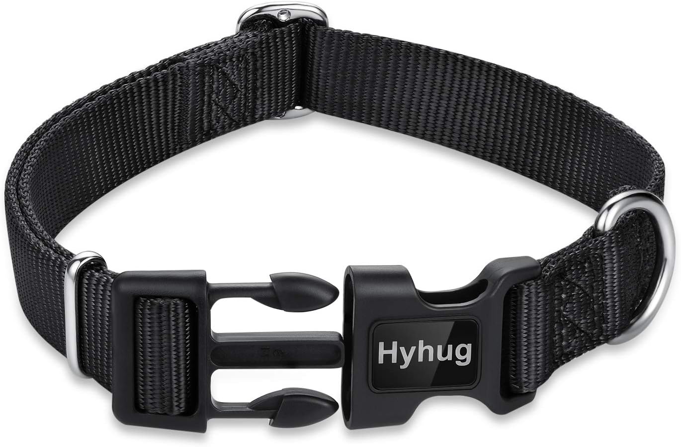 Hyhug Dog Collar with Quick Release Buckle, Heavy Duty Nylon, Basic Collar for Medium Dogs Daily Use Walking Jogging(Medium, Black)