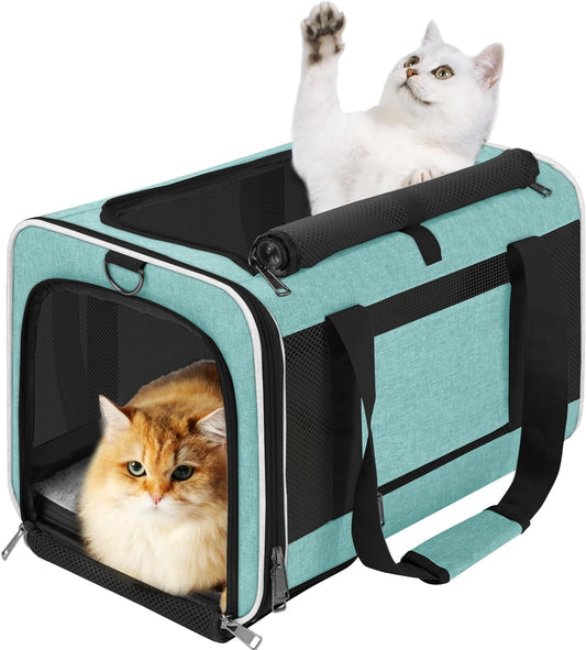 Soft Cat Carrier Large Cat 20 lbs/Kitty Cat Travel Crate for Pet Top Load/Small Dog Sturdy Transport Fabric Carry Bag 10 Pounds/Yorkie Kennel with Pocket Teal Aqua