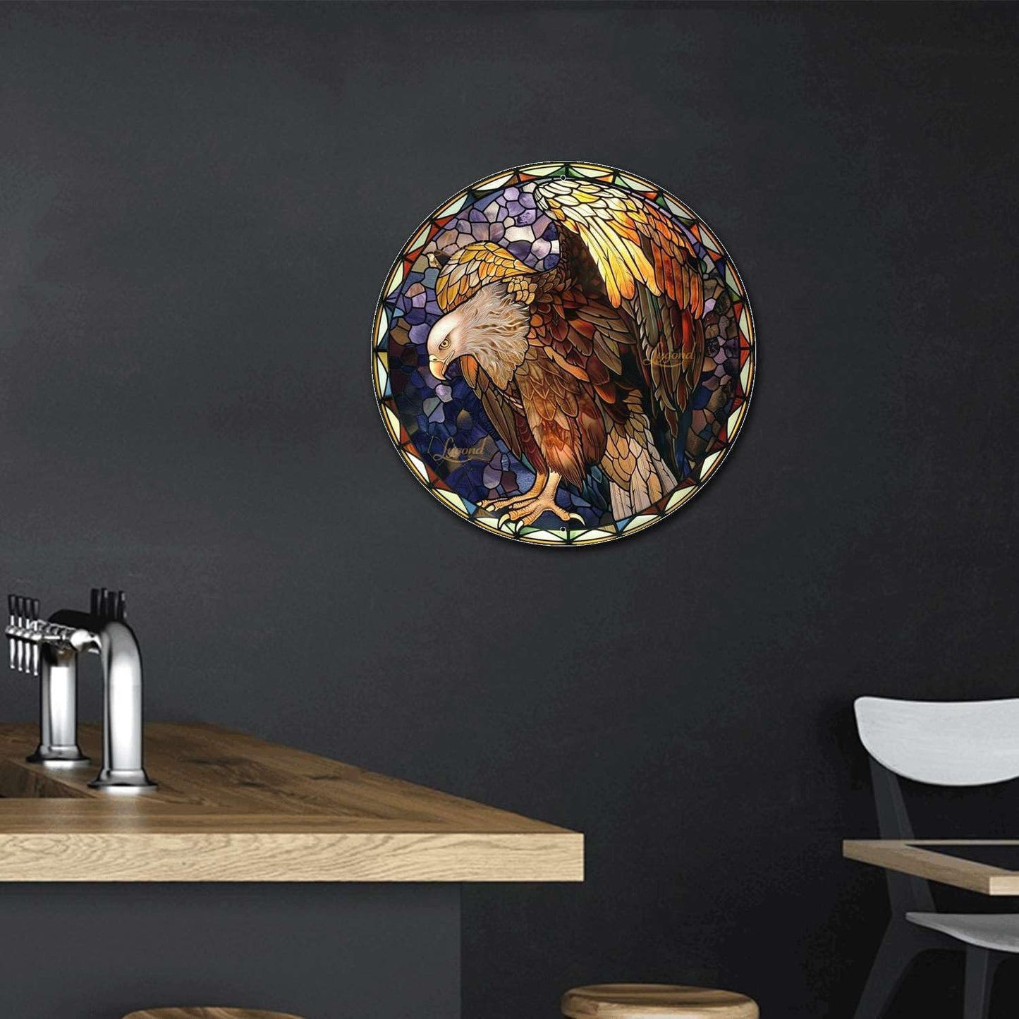 Lygond Metal Sign Tin Sign Circular Stained Glass Vulture Bathroom Decor For Garden 12×12 Inches