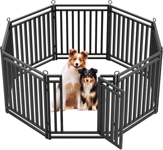 Dog Fence Outdoor Indoor, 32" Inch Height 8 Panels Dog Playpen for Large/Medium/Small Dogs Metal Dog Pen for Yard Camping and RV | Black-Silver