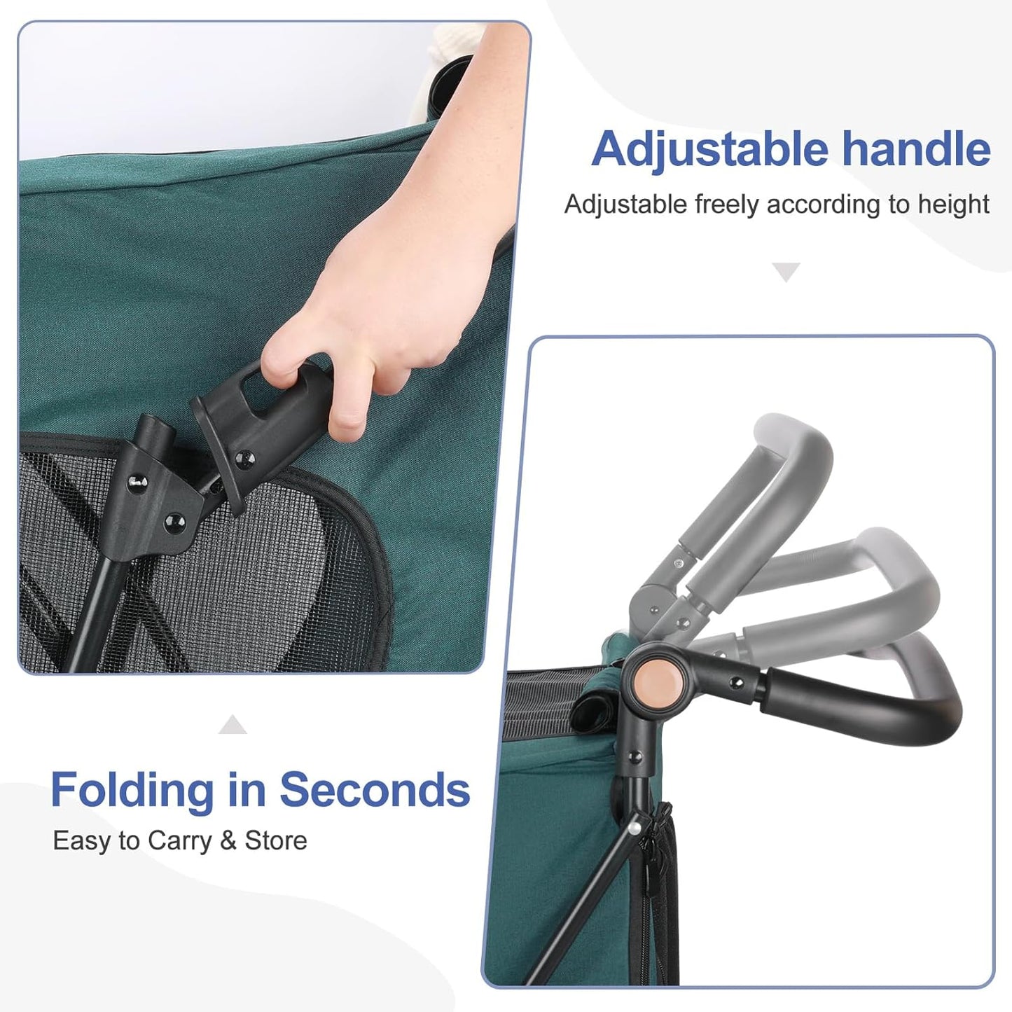 Large Dog Travel Stroller with 4 Heavy Duty Wheels Pet Stroller with Adjustable Handle - Double Doggie Capacity Jogger Wagon with Back Front Door for Small Medium Large Dogs (Dark Green-C)