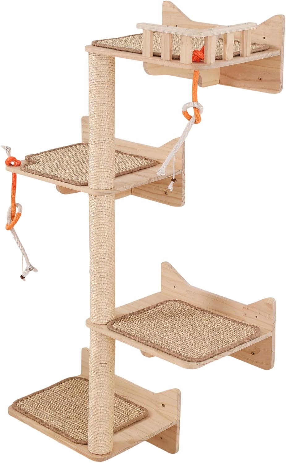Wall Mounted Cat Tree - 7 PCS Cat Wall Shelves & Perches with Tall Sisal Scratching Posts, Wall Mount Cat Climbing Tree & Space-Saving Furniture for Indoor Cats to Climb, Scratch & Lounge