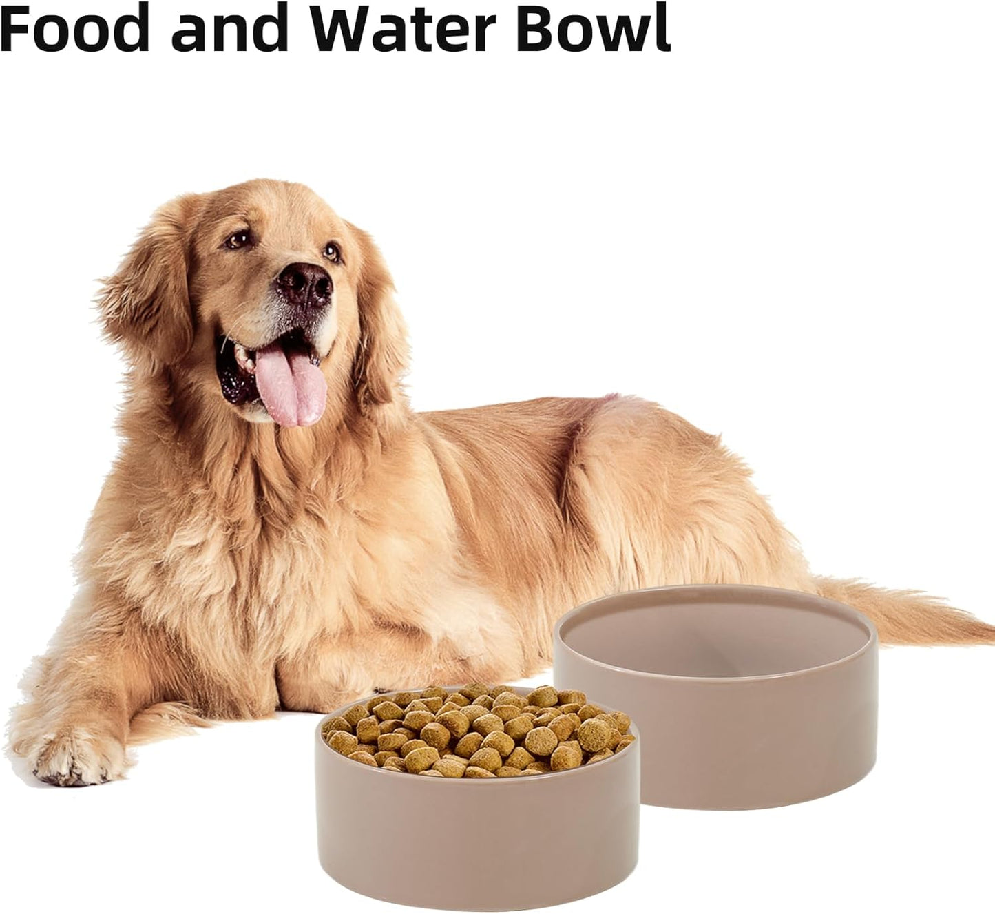 Ceramic 7.3inch Dog Bowl, Food and Water Bowl for Medium Breed Dog, Pet Feeder for Replacement (Single Bowl, Brown Coffee)