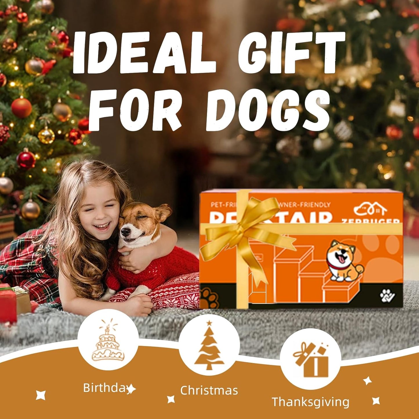 Dog Stairs 23" H, 4-Step Wider Dog Steps for High Beds Window, Folding Storage Pet Stairs Gift for Small/Medium/Large Old Dogs Cats, Ramp for Climbing Car Up to 200 lbs (Gray, with Condo)