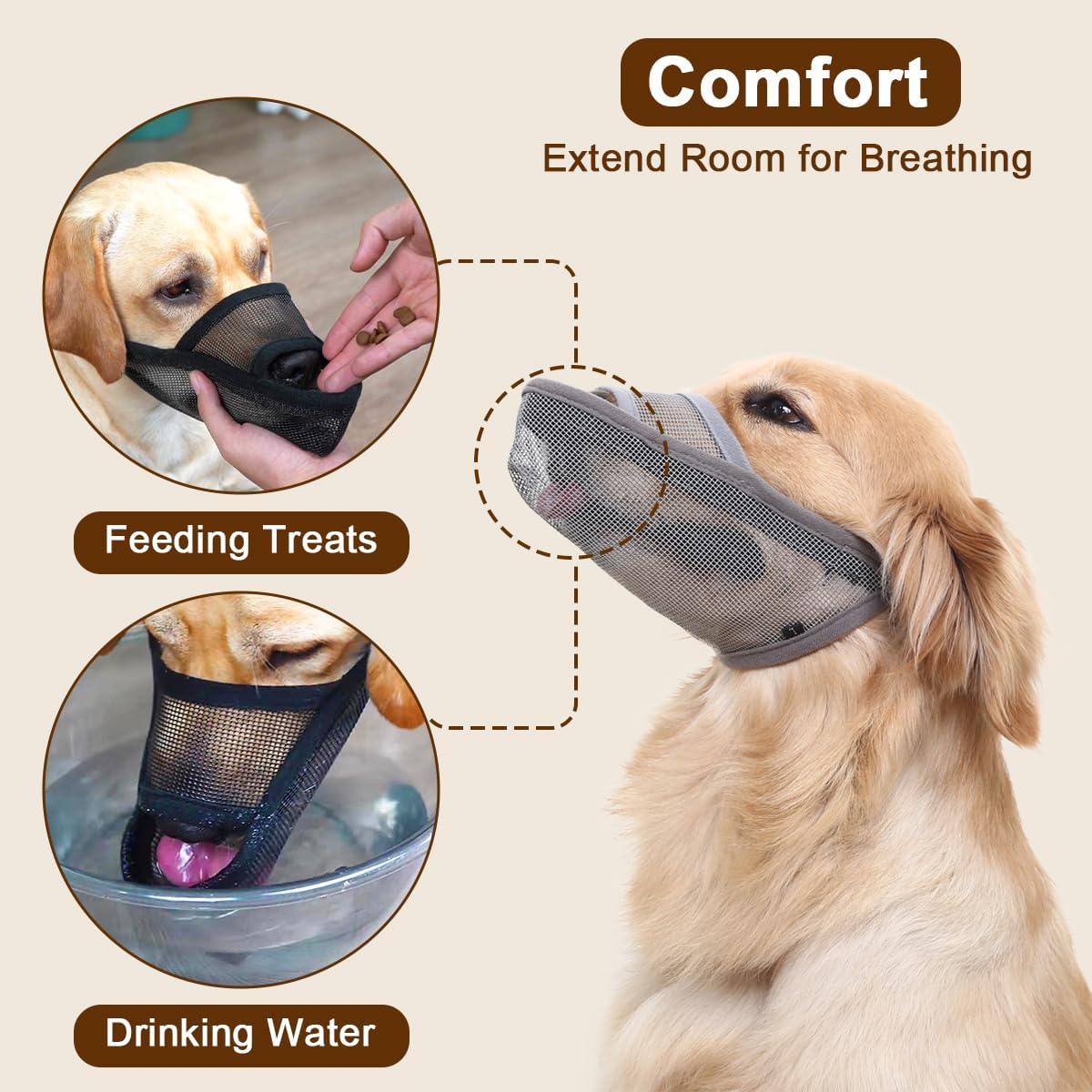 Crazy Felix Nylon Dog Muzzle for Small Medium Large Dogs Poodle Labrador Golden Retriever Doberman, Air Mesh Breathable and Drinkable Pet Muzzle for Anti-Biting Chewing Scavenging(Black,XL)