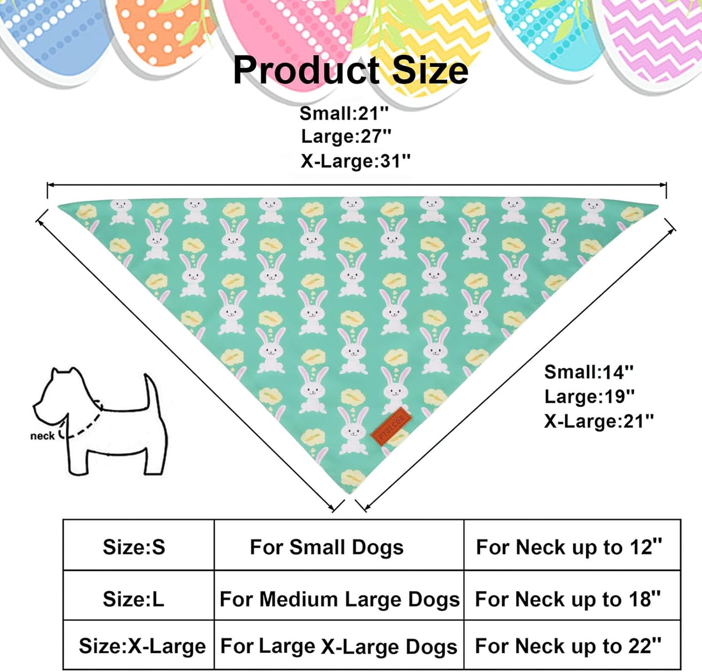 PTDECOR Easter Dog Bandana, Green and Yellow Rabbit Carrot Reversible Holiday Dog Scarf, Multi Size, Triangle Pet Easter Bandanas for Large and Extra Large Dogs Pets (X-Large)