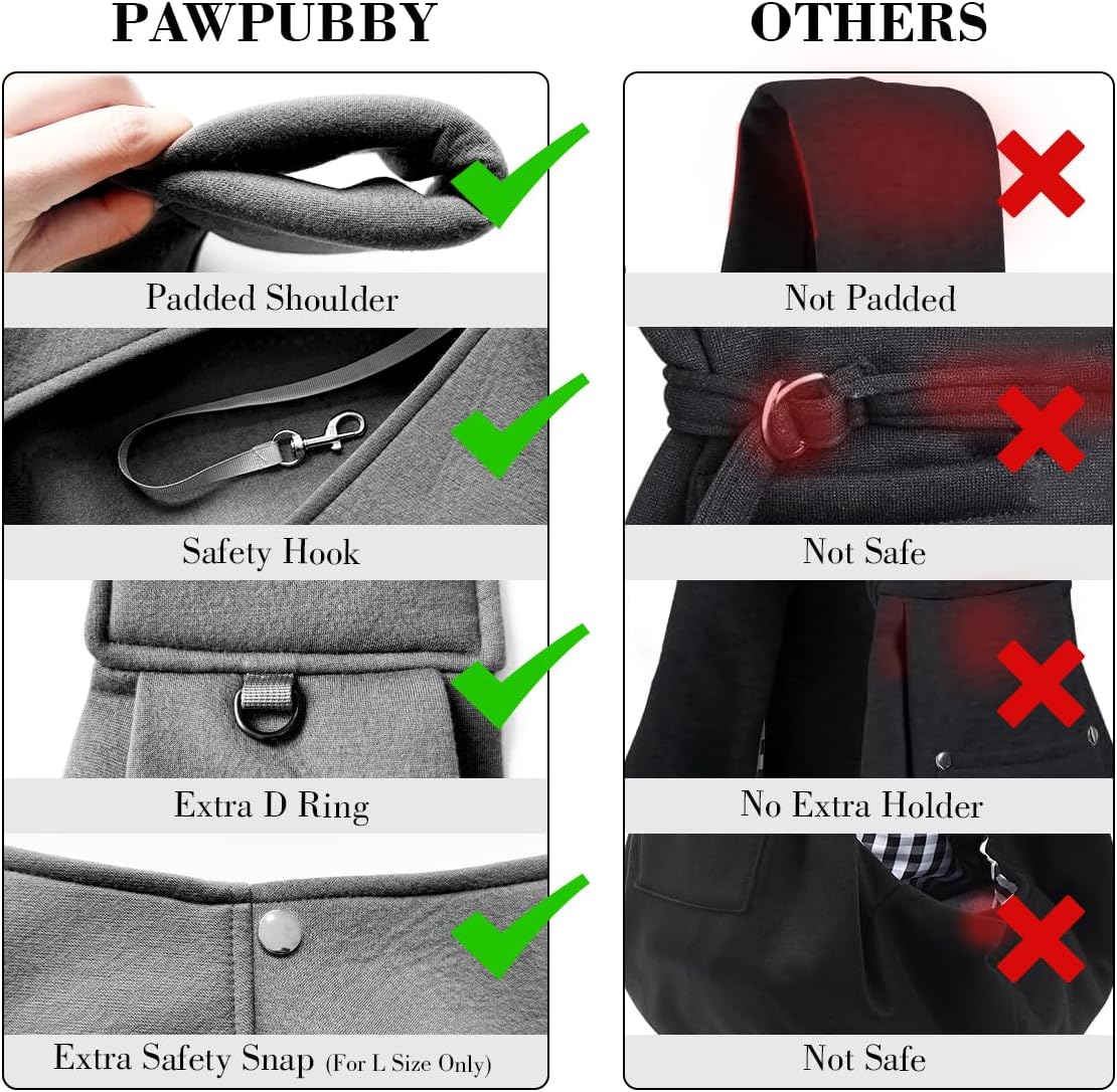 Dog & Cat Carrier Sling, Adjustable Soft Padded Shoulder Puppy Carrier, Hands-Free Dog Carrier Bag with Double Safety Buckles Premium Material for Outdoor Travel (Dark Gray, M)