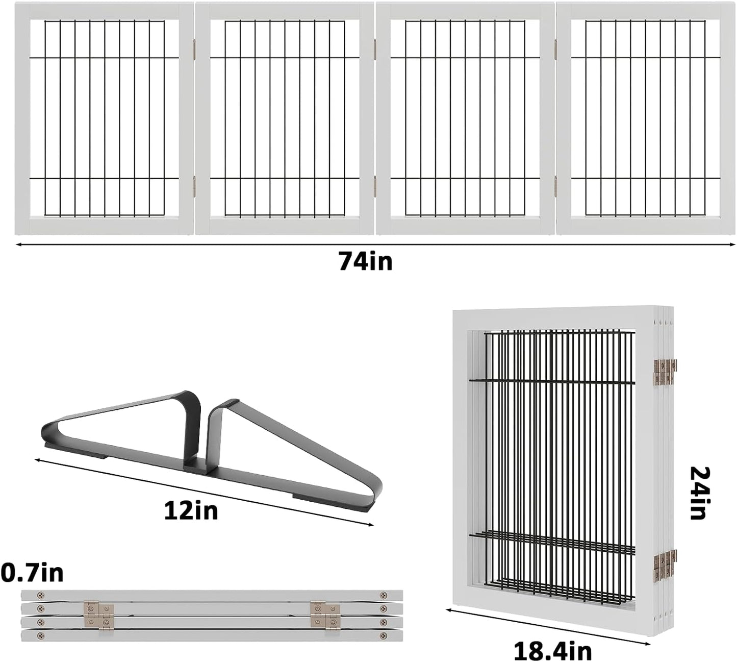 Dog Gate Indoor, Metal Dog Gates for Doorways House, 24-Inch Freestanding Pet Gates for Dogs, Puppy Fence (4 Panel, White)