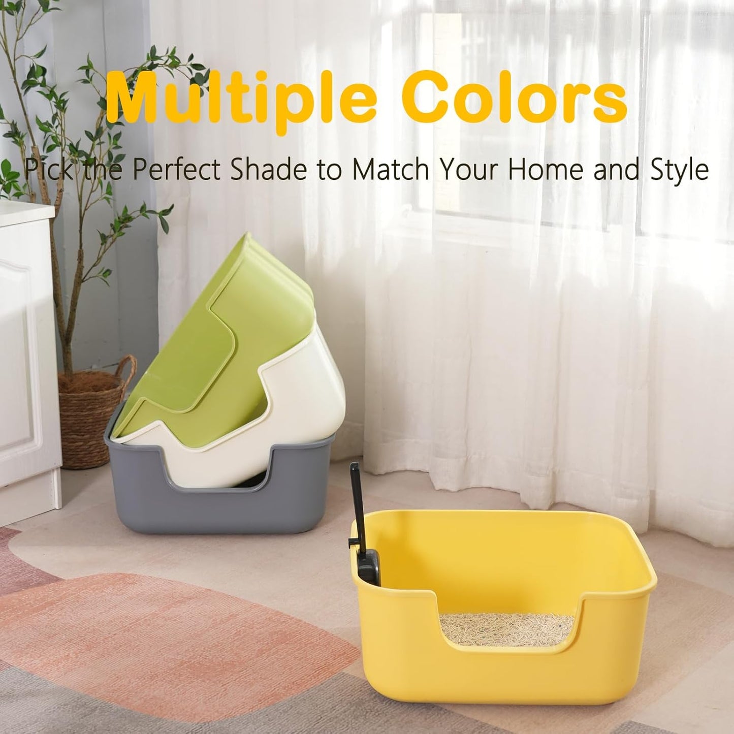 Large Cat Litter Box with High Sides,Cat Boxes for Indoor Cats,Cat Litter Pan for Kitty,Litter Box with Low Entry,Easy to Clean,Anti-Splashing (White)