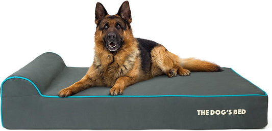 The Dog’s Bed Orthopedic Headrest Dog Bed XL Grey/Blue 46x25, Memory Foam, Pain Relief for Arthritis, Hip & Elbow Dysplasia, Post Surgery, Lameness, Veterinary Approved, Waterproof Washable Cover