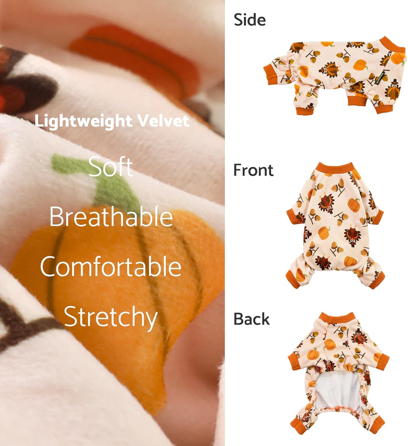 Fitwarm Thanksgiving Turkey Dog Pajamas, Funny Dog Winter Clothes for Small Dogs Girl Boy, Pet Jumpsuit, Cat Onesie with Feet, Lightweight Velvet, Orange, XS