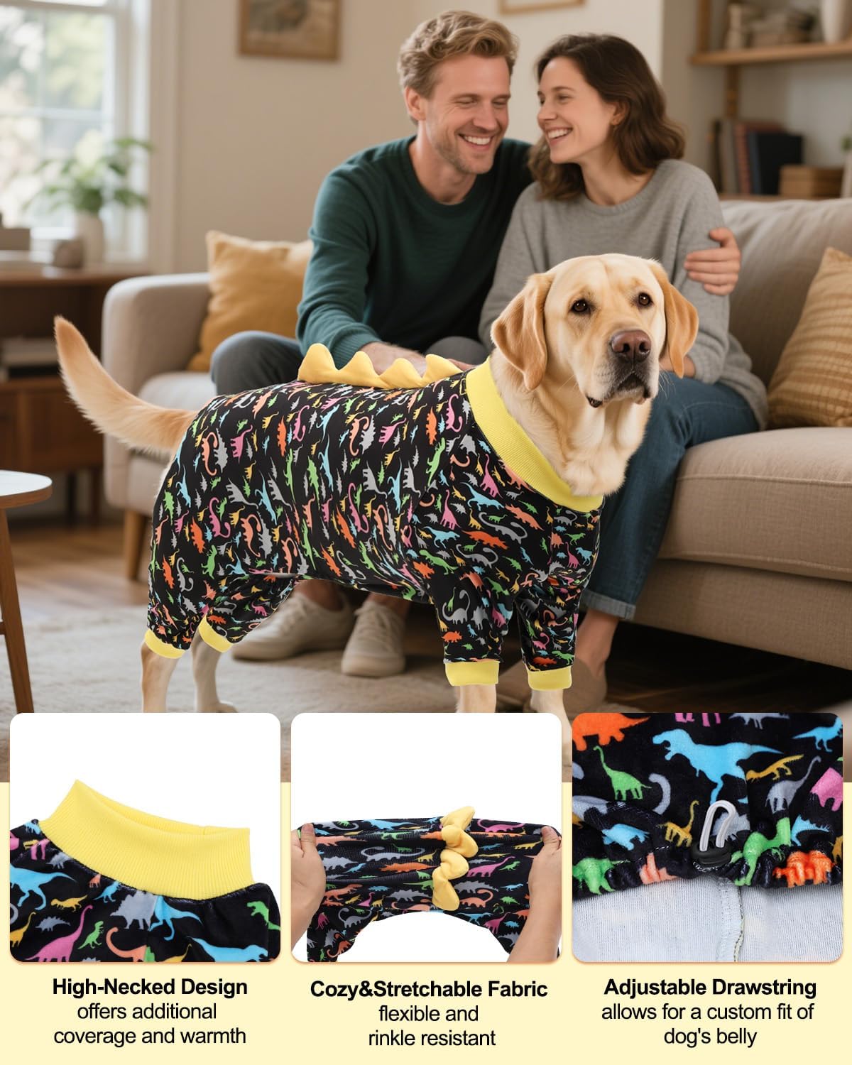 CuteBone Dinosaur Costume Dog Pajamas, Stretchy Spandex Crystal Velvet Sleepwear Coat for Small Dogs, Soft & Warm Pet Outfit Clothes for Cold Weather, Cozy Pullover Design COSP01-4XL