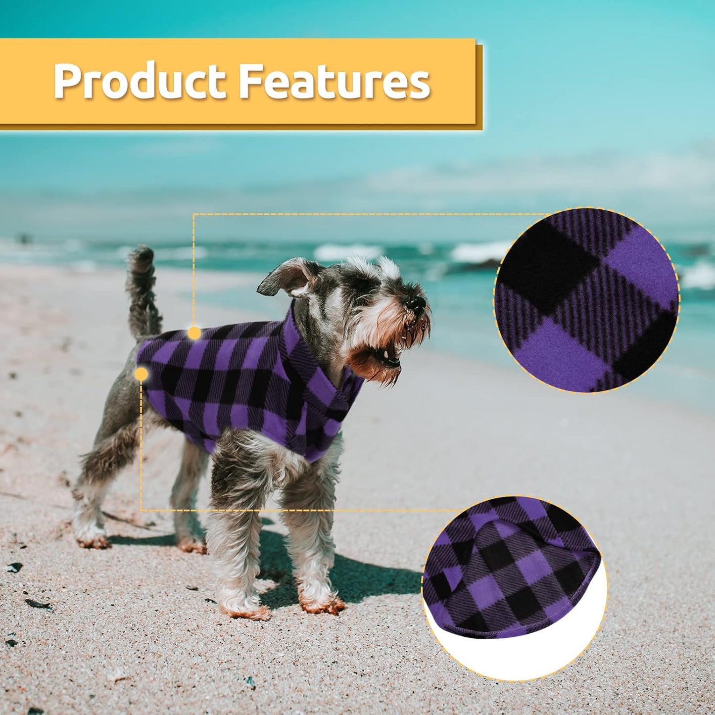 ASENKU Plaid Dog Fleece Vest, Warm Winter Coat Jacket - Soft Comfortable Pet Pajamas for Small & Medium Dogs