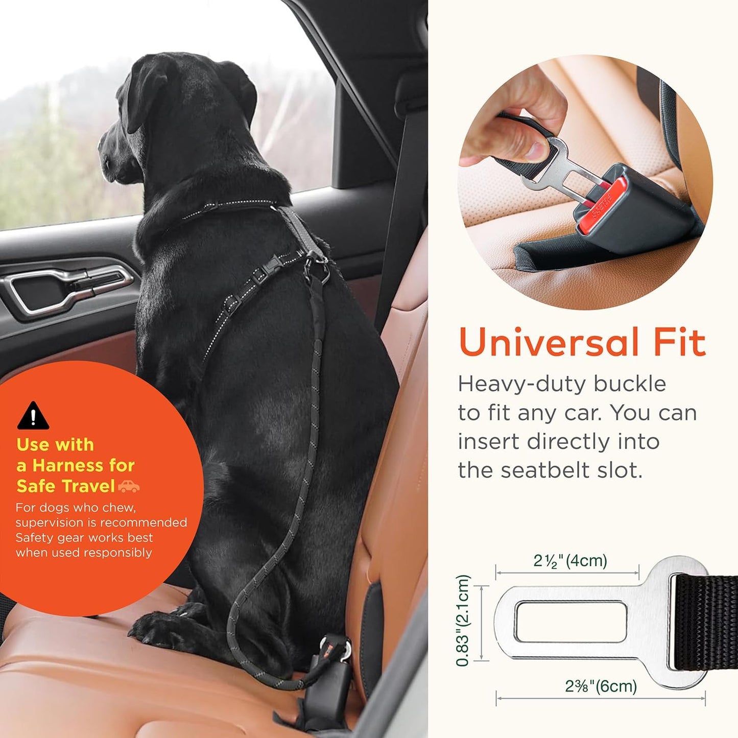 Dog Seat Belt for Car | Universal Dog Car Seatbelt | Durable Reflective Rope with Clip Hook Latch, Buckle and Alloy Carabiner- Safe and Secure Pet Safety Restraint