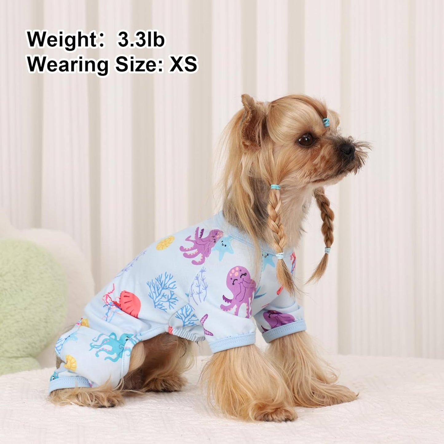 Dog Pajamas Pjs Summer Dog Clothes for Small Dogs Girl - Boy - Small Size Dogs, Soft Stretchy Puppy Clothes Doggie Onesies Cat Pet Jammies Outfit for Chihuahua Yorkie, Octopus Blue, XS