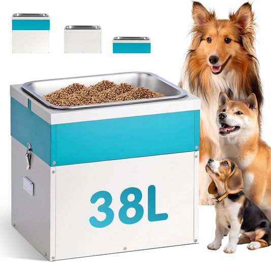 3Gal Elevated Dog Bowls with Storage Large Breed,Raised Dog Bowl Stand 38L Pet Food Toy Storage Container Stainless Steel Water Bowl Feeder 3 Adjust Heights Feeding Station (L)