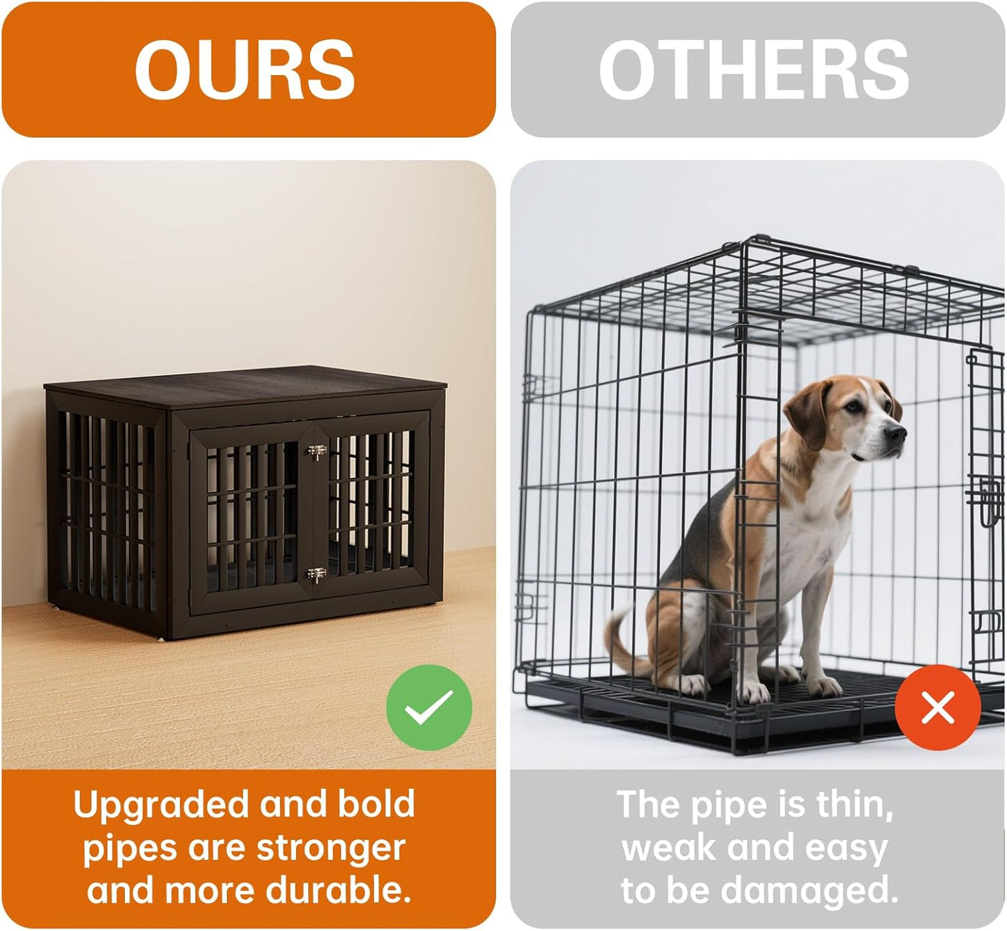 42" Heavy Duty Dog Crate Furniture for Small,Medium and Large Dogs,Rustic Wooden Dog Cage Kennel Indoor Furniture with Waterproof Top,Decorative Pet House Side End Table (Black & Grey)