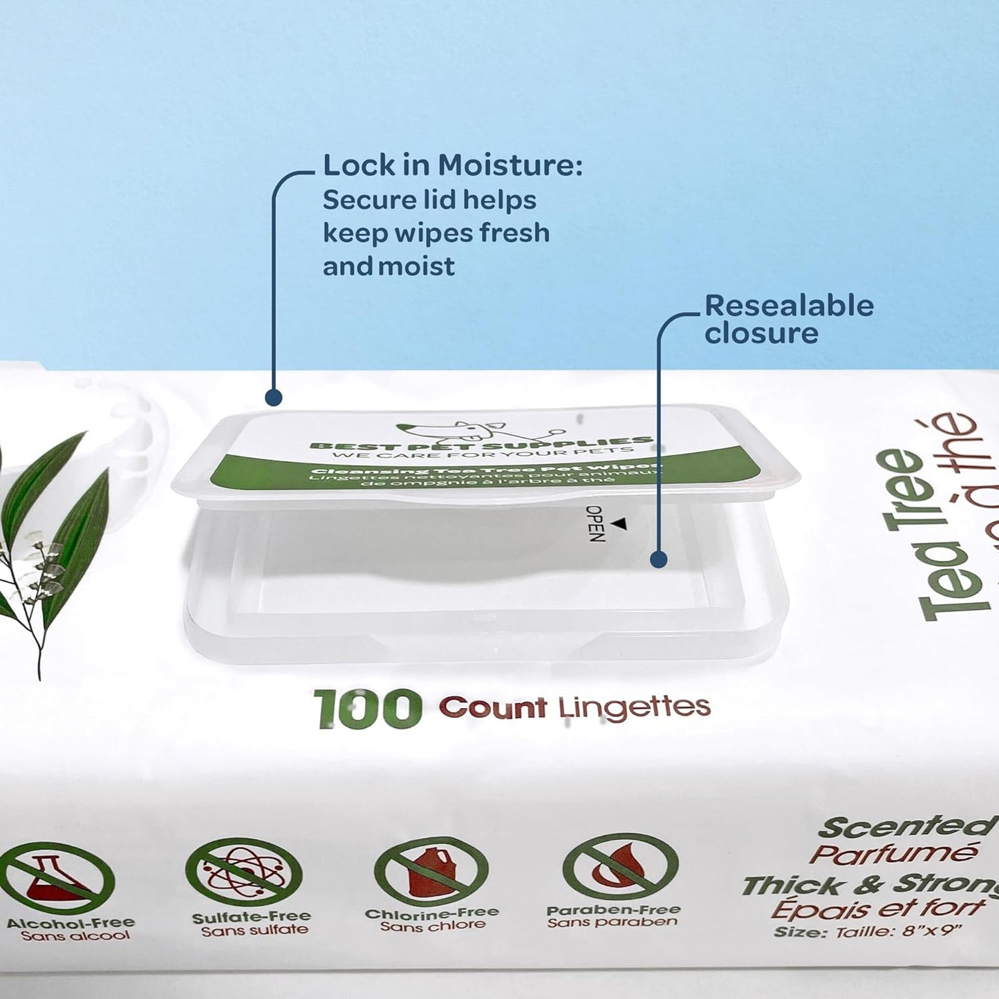 Best Pet Supplies Pet Grooming Wipes for Dogs & Cats,Deodorizer for Coats & Dry, Itchy, or Sensitive Skin, Clean Ears, Paws, Body, & Butt - Cleansing, Tea Tree, 400 Count