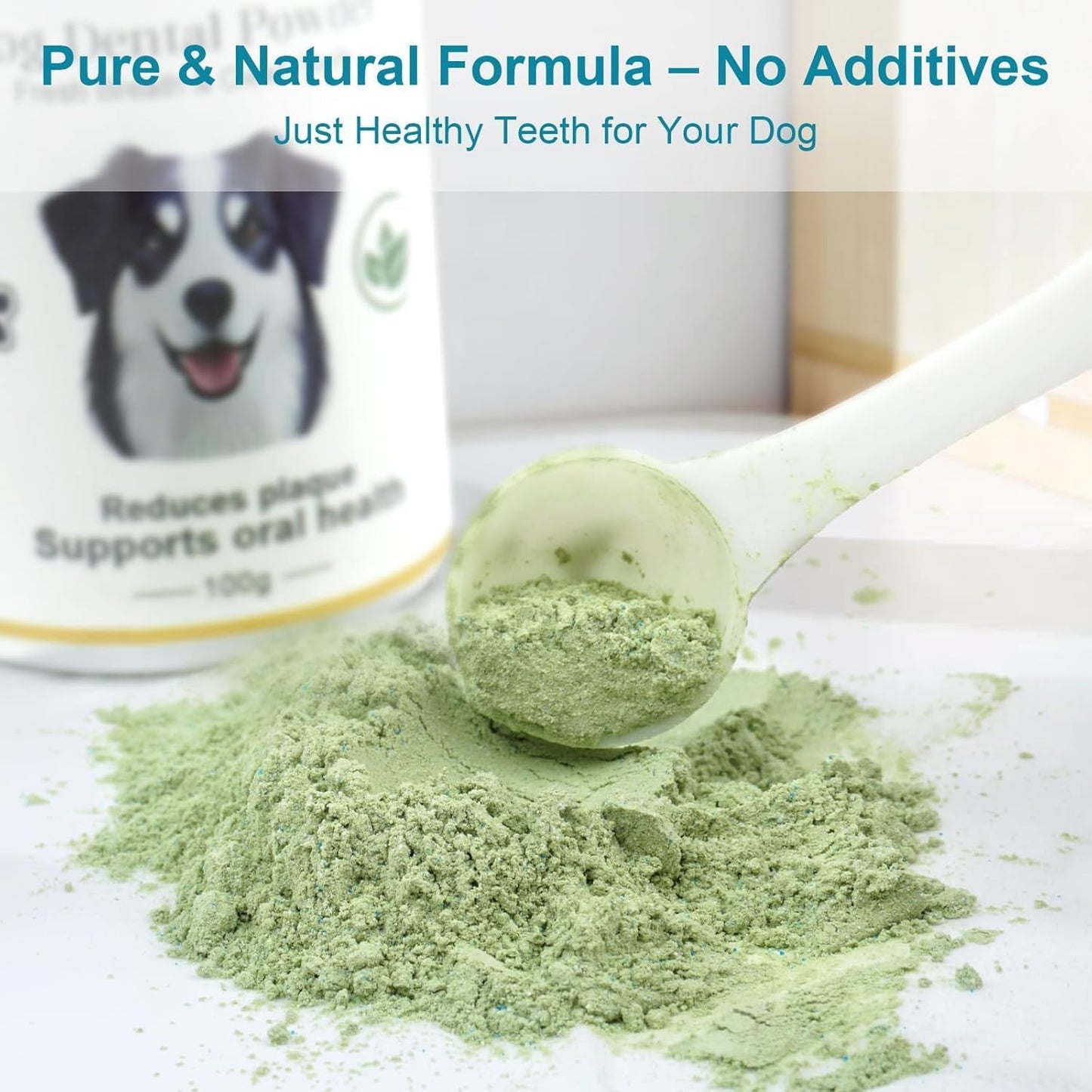 Dog Teeth Cleaning Powder 100g Fights Plaque & Tartar Freshens Breath All-Natural Ingredients for Dogs of All Breeds and Ages Easy to Use Dog Dental Powder