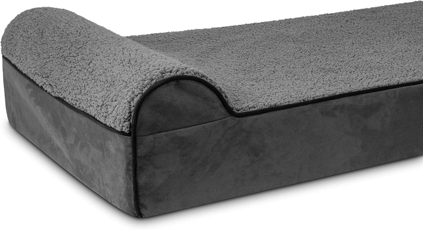 The Dog’s Bed Orthopedic Headrest Dog Bed XL Grey Plush 46x28, Memory Foam, Pain Relief for Arthritis, Hip & Elbow Dysplasia, Post Surgery, Lameness, Veterinary Approved, Waterproof Washable Cover