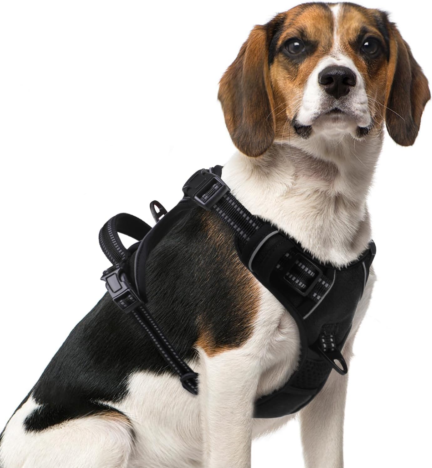 PUPTECK No Pull Dog Harness Medium Sized, Adjustable Reflective Dog Harness with Handle Easy Control, Comfortable Soft Padded Pet Vest Harness for Medium Dogs, Black M