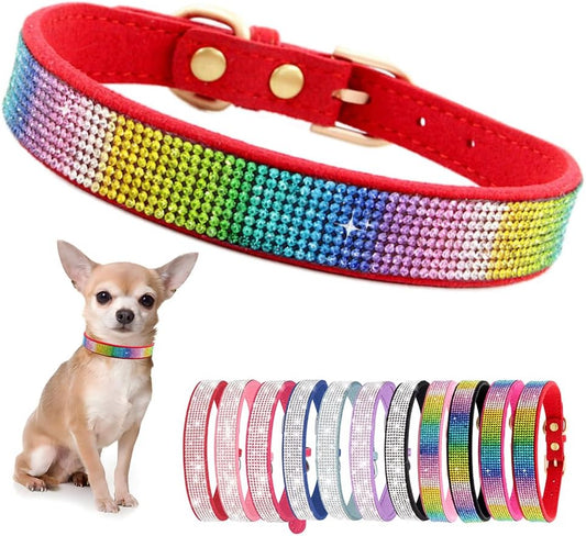 Rhinestone Dog Collar for Small Dogs, Bling Diamond Fancy Crystal Glitter Pretty Jewel Pet Puppy Collars for XXS XS Small Medium Large Breed Girl Dogs Female Cats Kitten, Colorful Red XXSmall