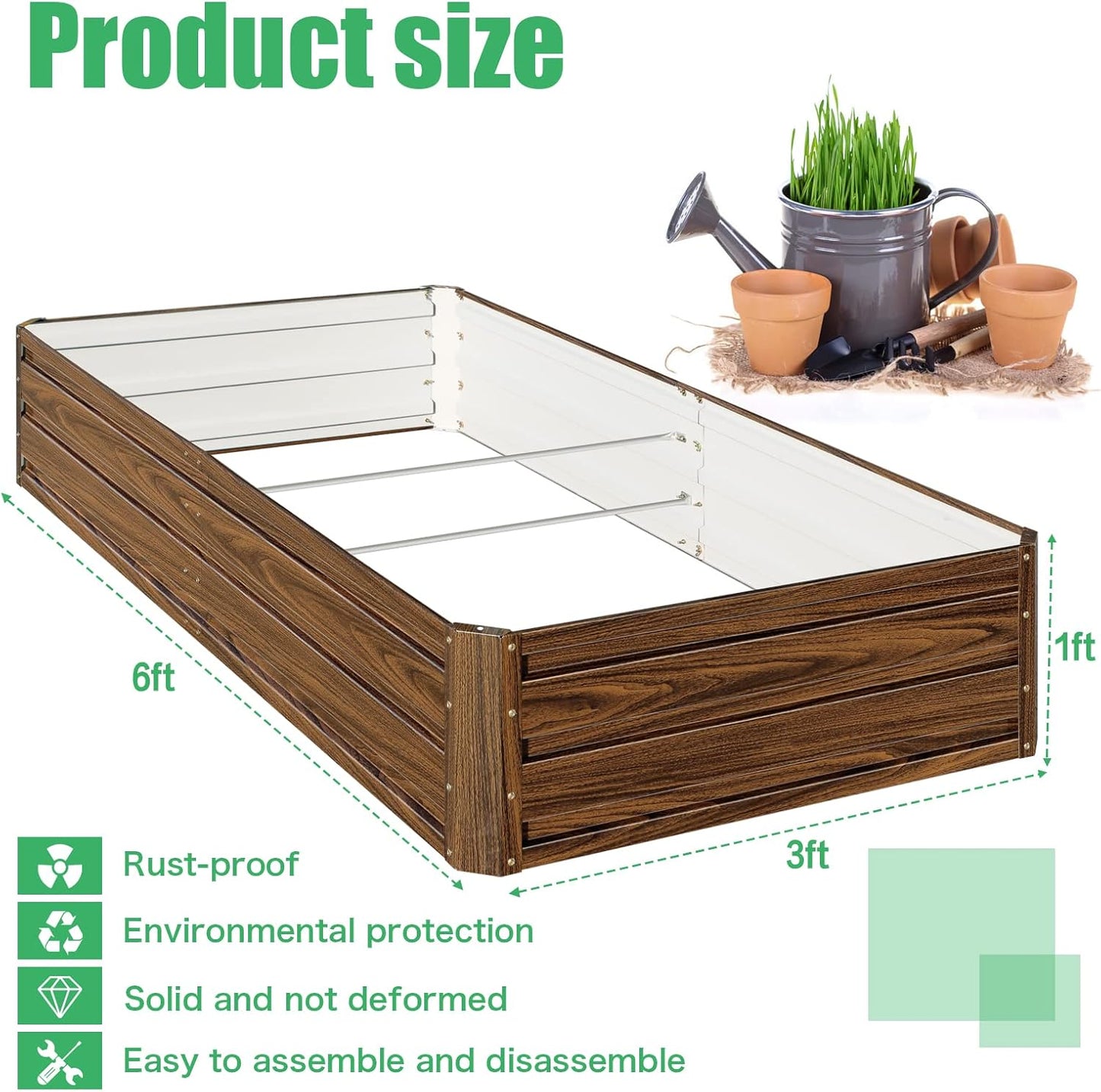 SnugNiture Galvanized Raised Garden Bed 6x3x1FT Outdoor Large Metal Planter Box Steel Kit for Planting Vegetables, Flowers