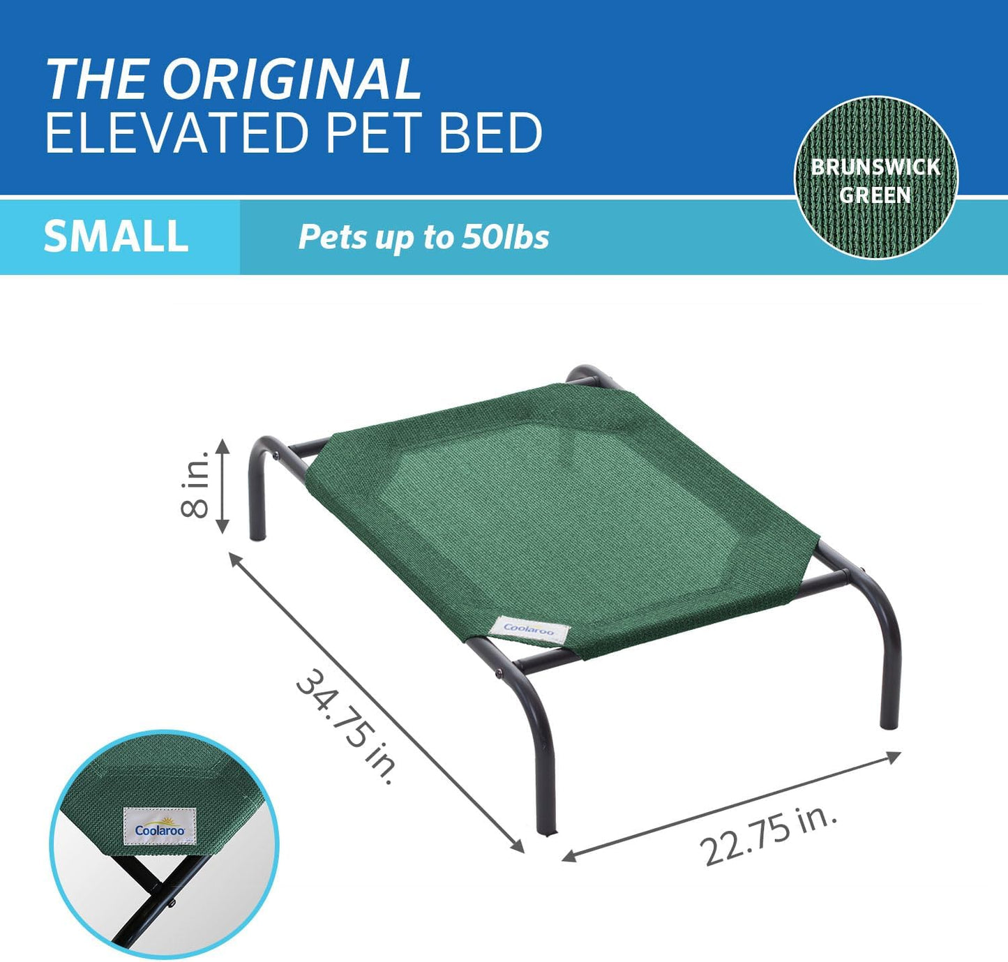 Coolaroo The Original Cooling Elevated Pet Bed,Brunswick Green, Small