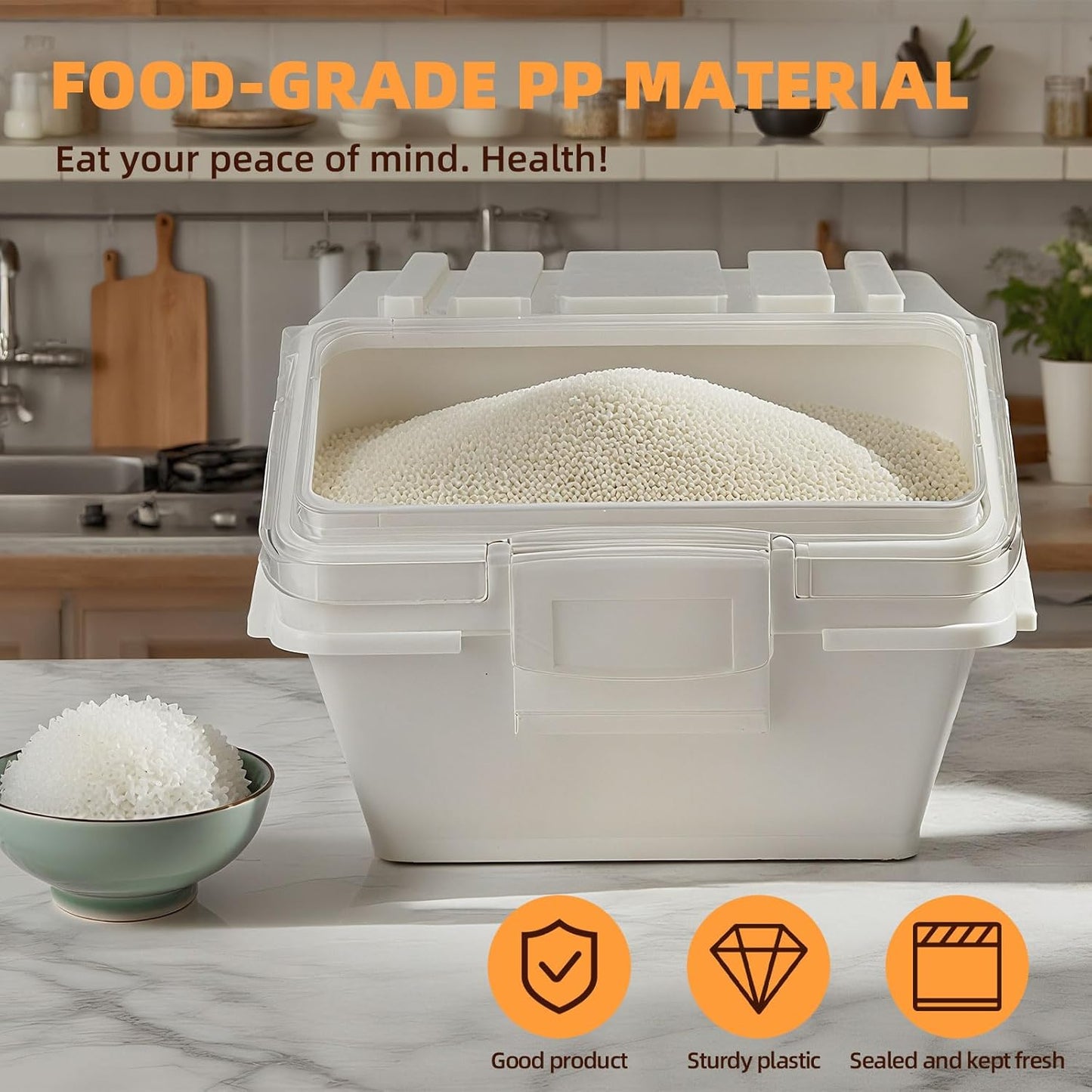 88LB Airtight Flour Storage Container With Scoop for Dry Food, Sugar, Baking Supplies,Rice.BPA Free Ingredient Storage Bin，Pet Food Storage Container Dog Cat Birds Food Bin (88 LB)