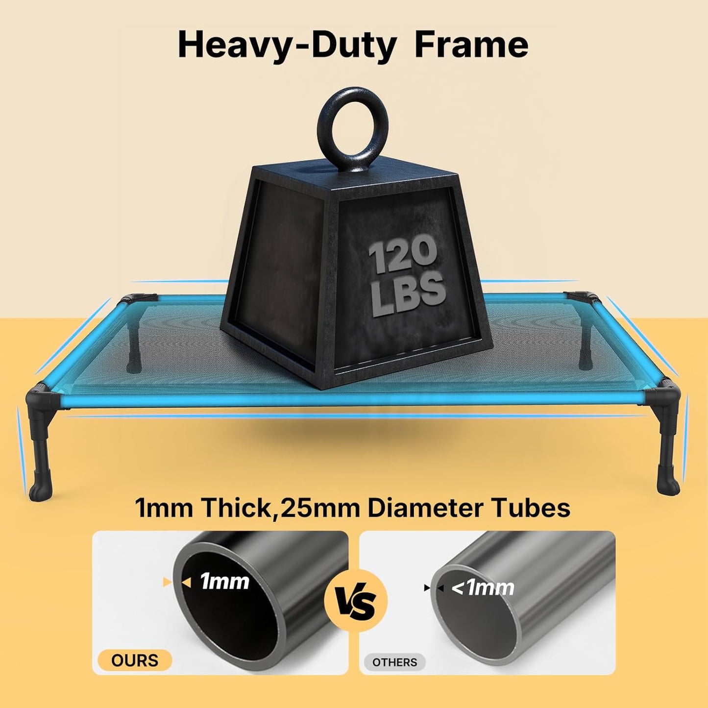 Veehoo Outdoor Elevated Dog Cot Bed, Cooling Raised Pet Bed for X-Large Dog, Washable Breathable Mesh Hammock Bed with No-Slip Feet, Indestructible Ground Off Training Platform Cot-49"x33" Blue