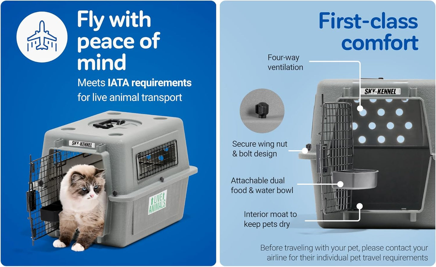 Petmate Sky Kennel - For Air and Travel, Airline Compliant Dog Crate for Pets up to 15 lbs, Heavy Duty Dog Kennel, Made in the USA- 21 Inches