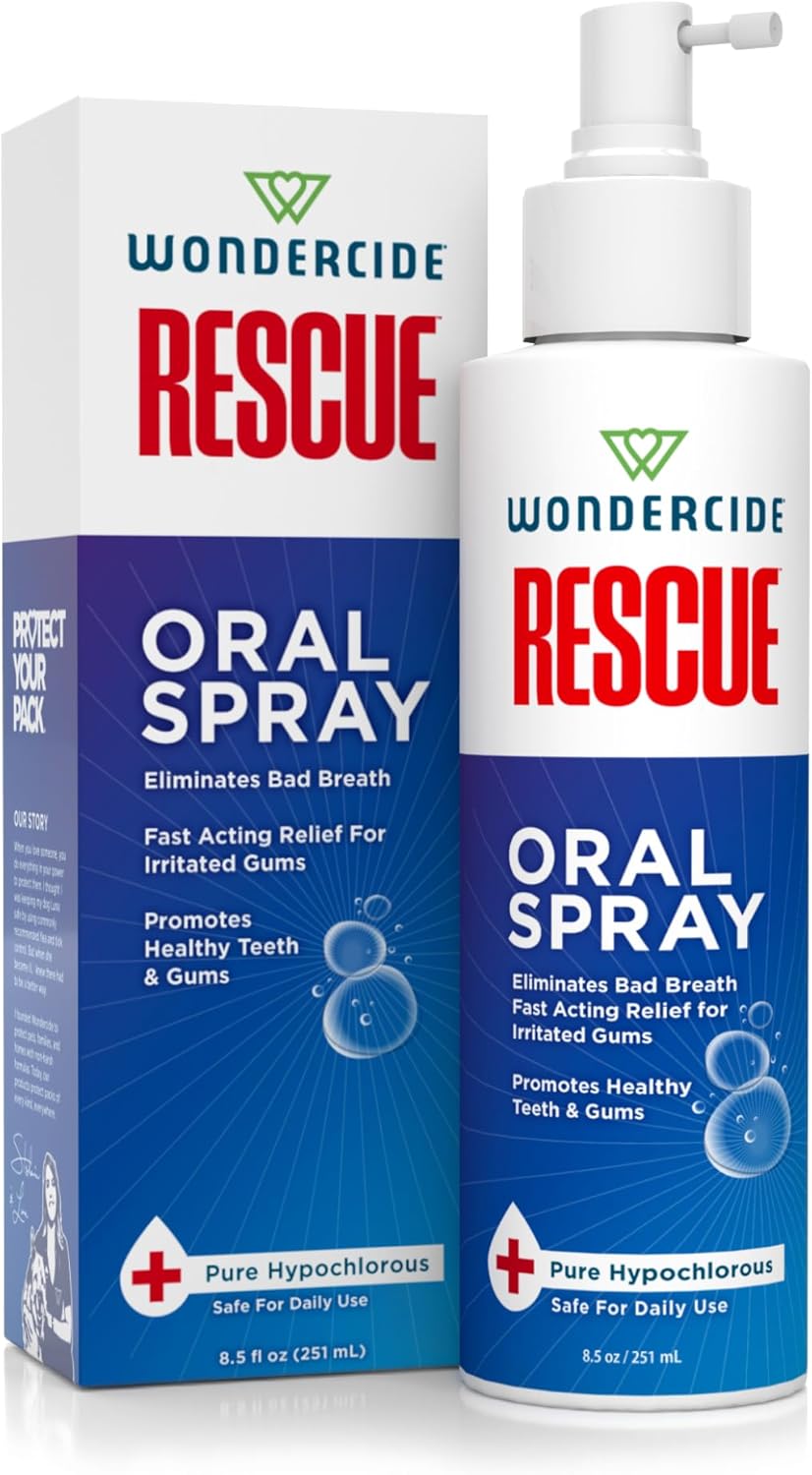 Wondercide Rescue - Oral Spray for Dogs and Cats – Freshens Breath, Soothes Gums, Alcohol Free Daily Dental Care with Pure Hypochlorous – 8.5 oz