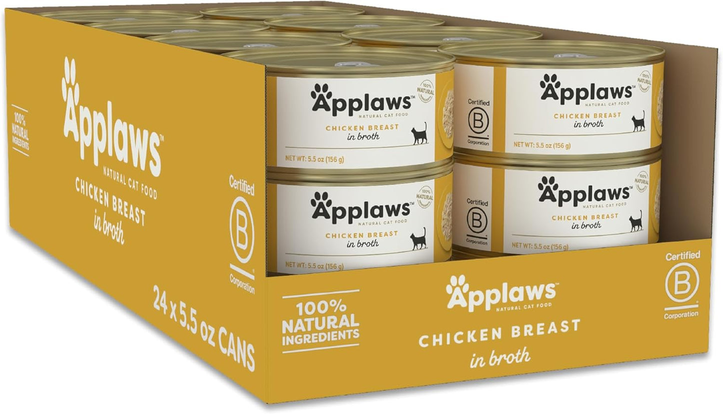 Applaws Natural Wet Cat Food in Broth, Limited Ingredient Canned Wet Cat Food, No Additives, Made with Natural Ingredients, Chicken Breast in Broth (6 x 5.5oz Cans)