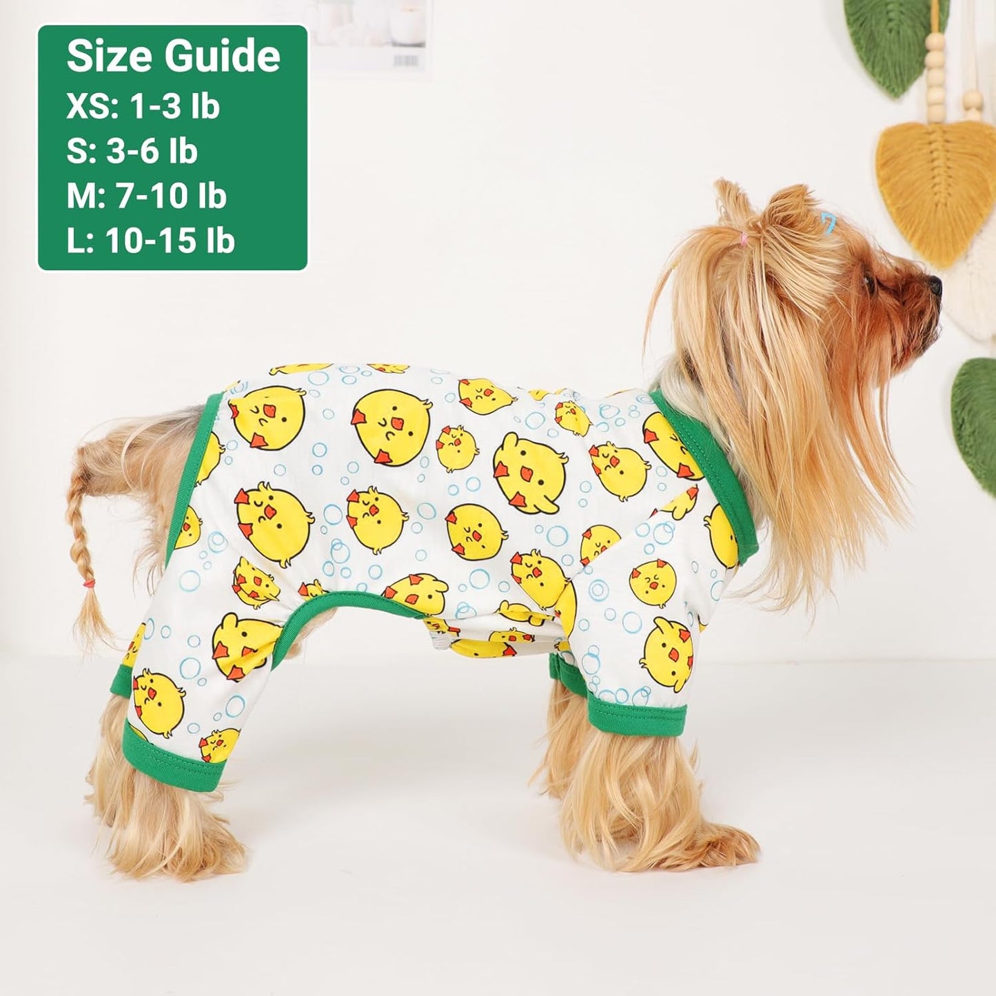 Dog Pajamas Small Sized Dogs Stretchable Summer Dog Clothes Pjs 4 Legs Girl Boy Cute Soft Puppy Outfits Doggie Cat Jammies Jumpsuit Sleeper for Pet, Duckling, L