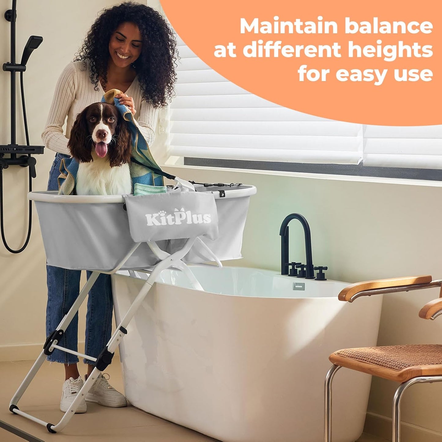 Elevated Dog Bathtub, 5 Height Adjustable Portable Dog Wash Station for Small to Large Pets, Foldable Bathing Tub with Storage & Anti-Slip Design Gray