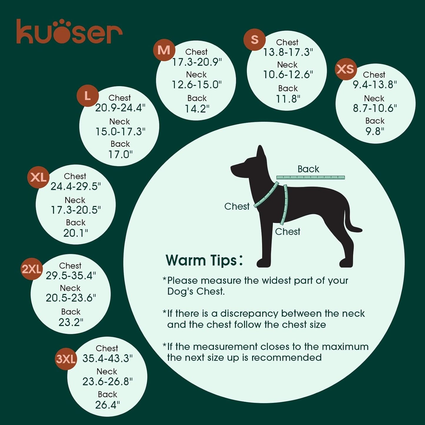 Kuoser Warm Dog Coat, Waterproof Dog Coats for X-Small Dogs, Adjustable Durable Doggie Winter Jacket Reversible Cozy Puppy Cold Weather Apparel from Small to Large Breed, Bright Red XS