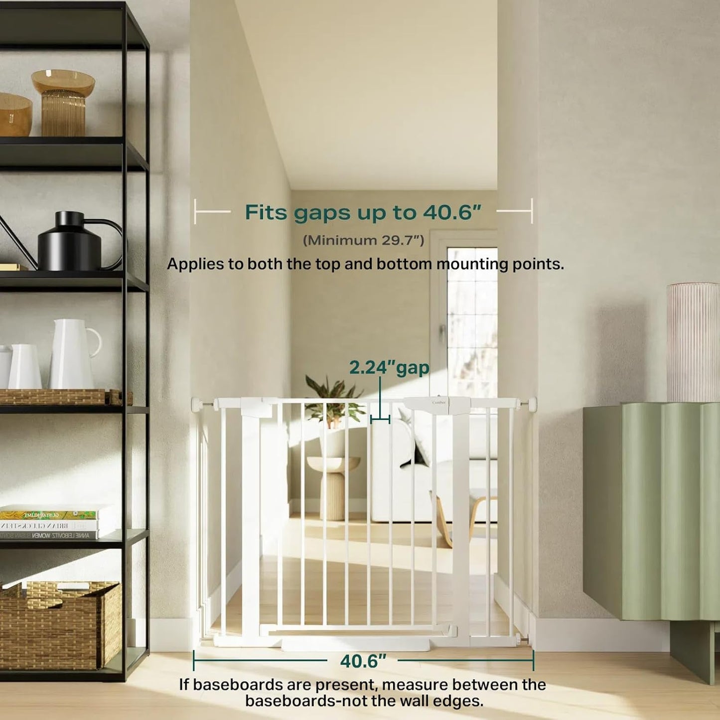 Cumbor 29.7-40.6" Baby Gate for Stairs, Mom's Choice Awards Winner-Dog Gate for Doorways, Pressure Mounted Self Closing Pet Gates for Dogs Indoor, Durable Safety Child Gate with Easy Walk Thru Door