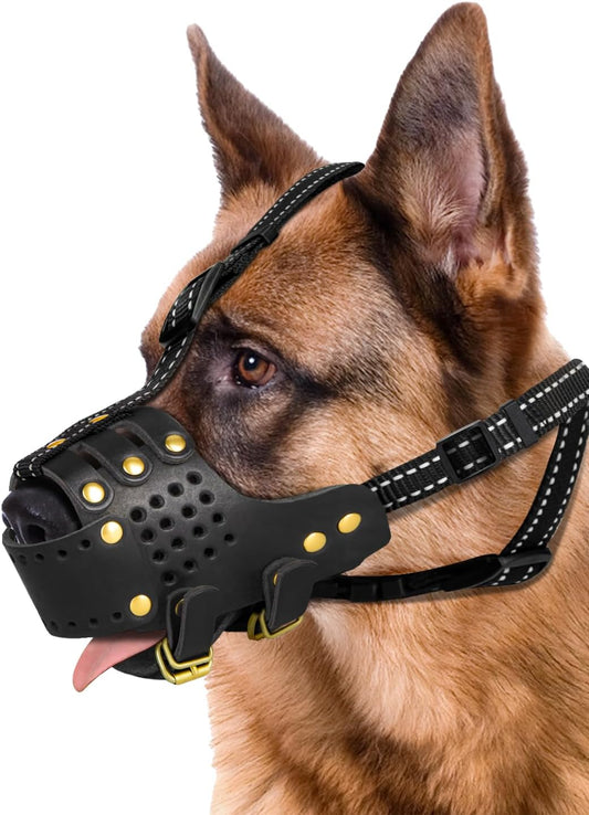 Dog Muzzle, Leather Basket Soft Muzzles Medium Large Breeds, Pitbull Dog Muzzle Amstaff Staffordshire Terrier, German Shepherd Dalmatian Doberman Adjustable (M)