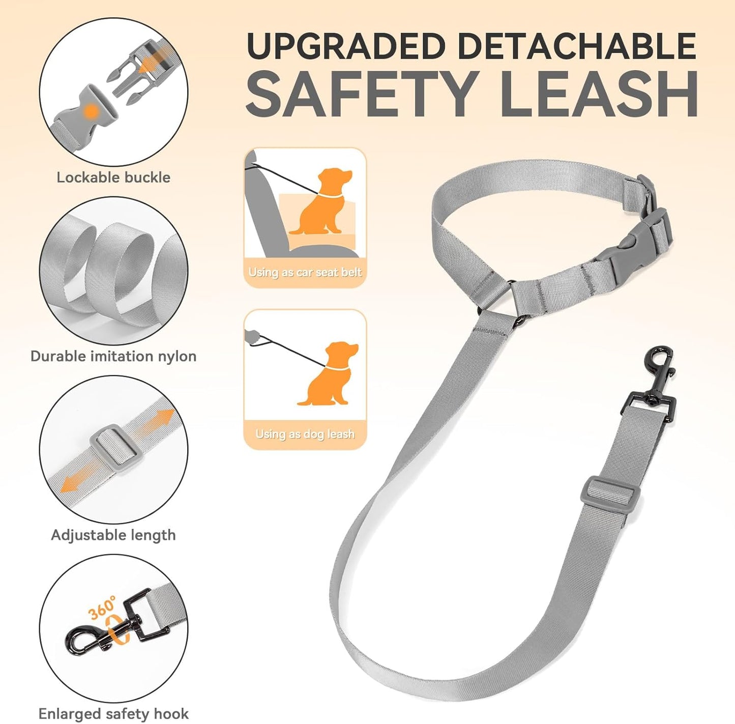 PETSFIT Small Dog Car Seat, Soft Foam Dog Booster Car Seat with Patented Safety Buckles, Storage Pockets and Detachable Clip-On Safety Leash, Dog Car Seat for Medium Dogs 30 LBS (Grey)