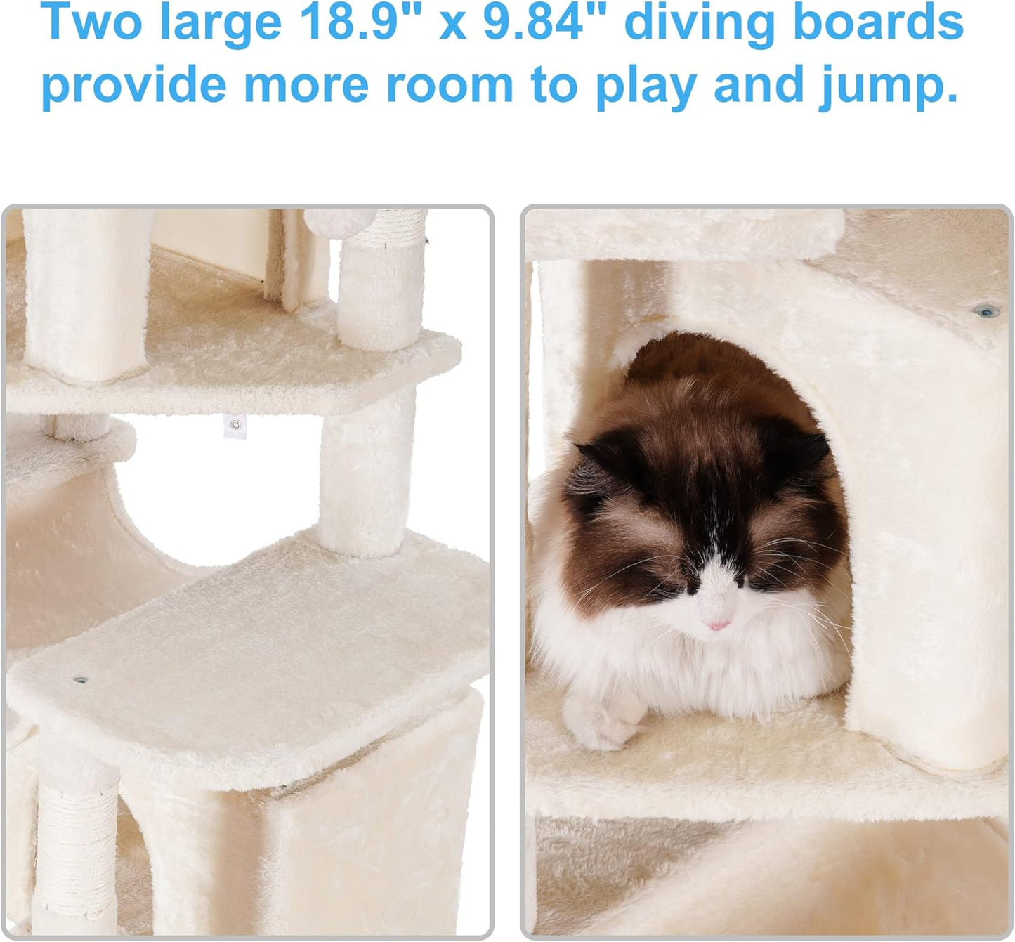 Hey-brother Cat Tree, 71 inches XL Large Cat Tower for Indoor Cats, Multi-Level Cat House with 3 Padded Perches, Big Scratcher, Cozy Basket, 2 Cat Condos and Scratching Posts, Beige MPJ034M