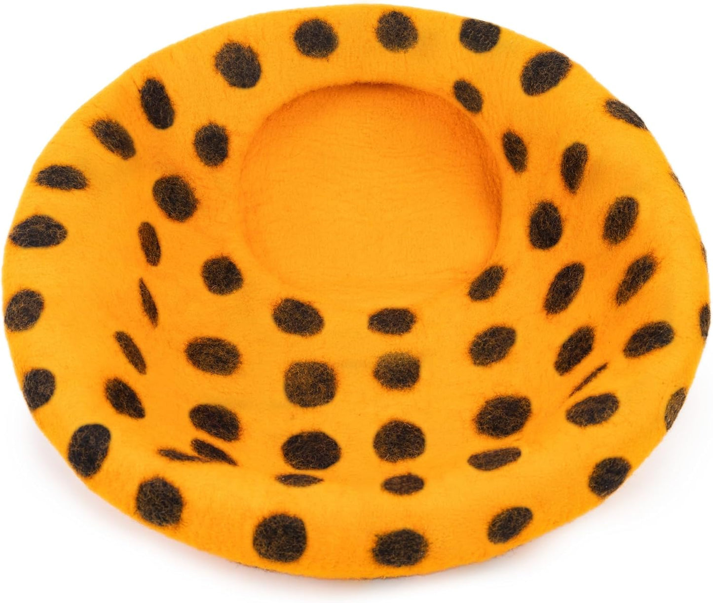 Woolygon Premium Felt Cat Cave Bed - Polka Dot Series - Wool Kitty Beds Handcrafted Kitten Caves Bed for Indoor Cats - Eco-Friendly Merino Wool, Foldable Cat Hideaway Cat Houses (Orange/Black Dots)